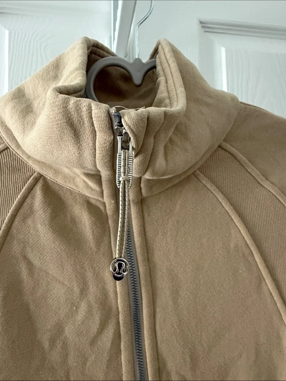 Lululemon Scuba Cropped Half-Zip Pullover Sweater in Beige